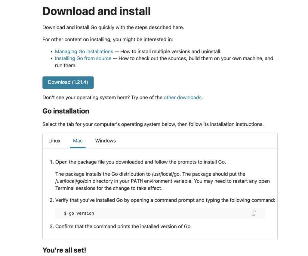 golang download page